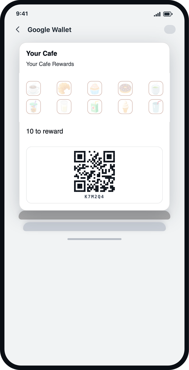 A brand new loyalty card in Google Wallet, every stamp still to collect.